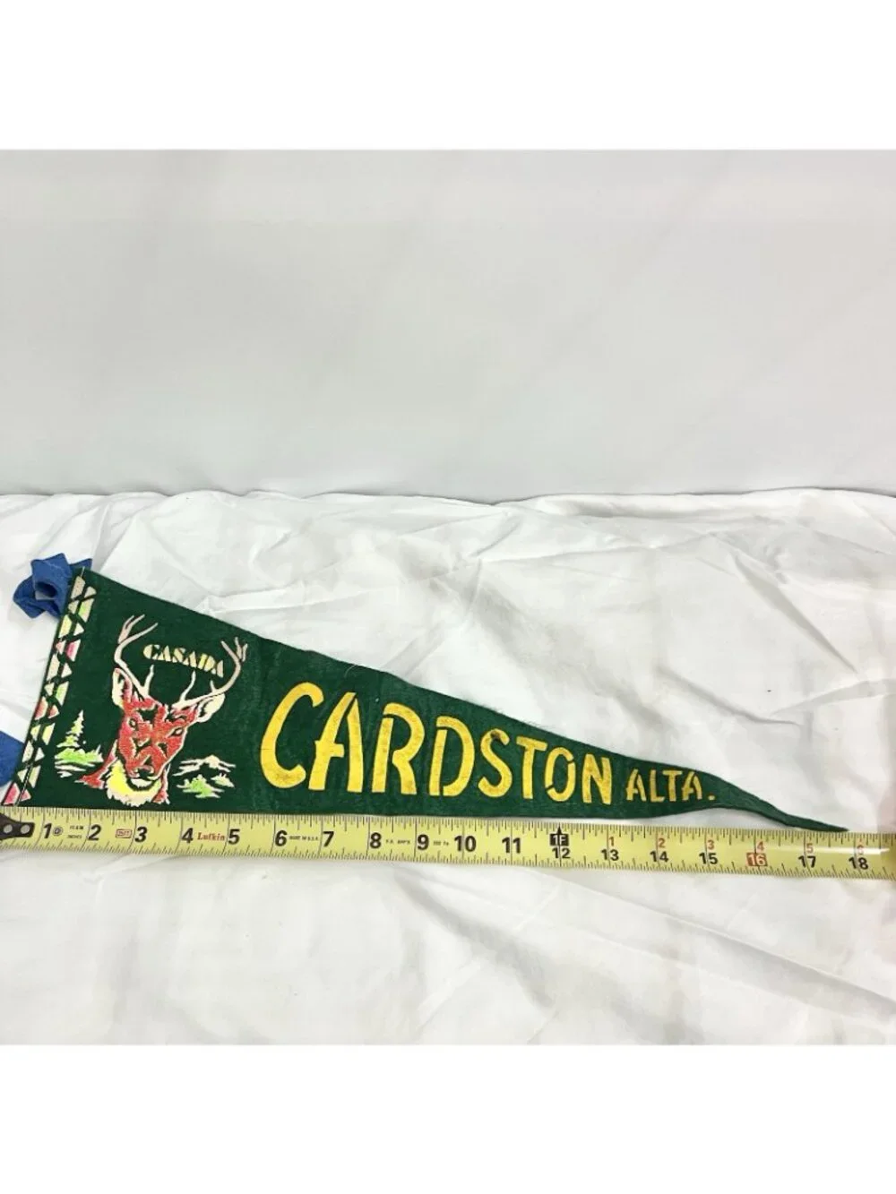 Vintage Cardston Alberta Canada Felt Pennant Deer Souvenir Travel Banner 18”